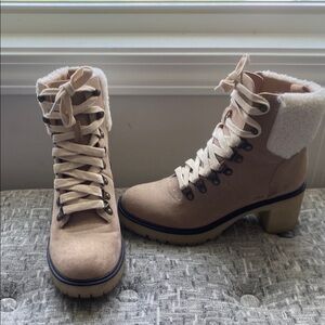 Mi.iM Tan Lace-Up Boots with Shearling Lining